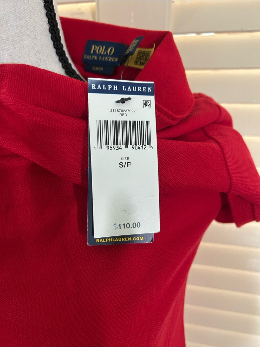 Polo Ralph Lauren Red slim Fit shirt Short-Sleeve Polo with Navy Logo - Picture 8 of 8